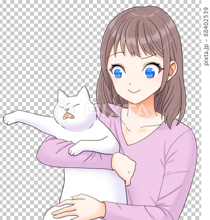 白い猫を抱いてる女性。きれいな絵 | www.reelemin242.com