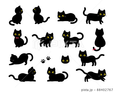 かわいい黒猫のイラスト素材セットのイラスト素材