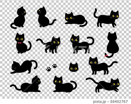 かわいい黒猫のイラスト素材セット 88402767