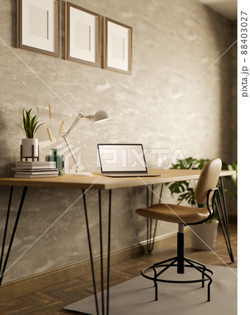 Comfortable modern loft Scandinavian workspace interior with laptop computer 88403027