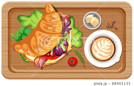 Top view of breakfast on a wooden tray 88403135