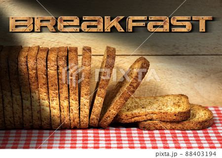 Row of Rusks of Wholemeal Flour - Breakfast concept 88403194