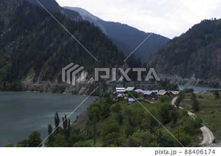 Davar valley with river and houses, Gurez, Kashmir, India 88406174