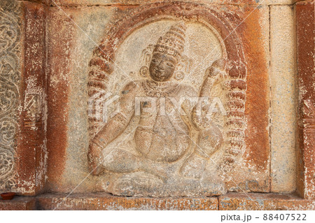 Sculpture of Kuber on Lord Shiva Temple, Lakshmanlingeshwara Temple, Avani, Kolar, Karnataka, India 88407522