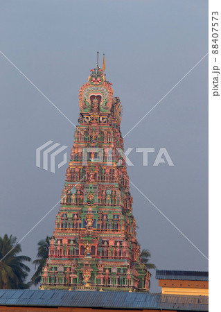 Entrance gopuram of of Sri Sharadambe Temple, Establised by Adi Shankara in 14th Century, Sringeri, Karnataka, India Entrance gopuram of of Sri Sharadambe Temple, Establised by Adi Shankara in 14th Century, Sringeri, Karnataka, India 88407573