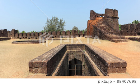 The top of Waving Flag and Stairs of Well, Mirjan Fort, Uttara Kannada, Karnataka, India 88407698