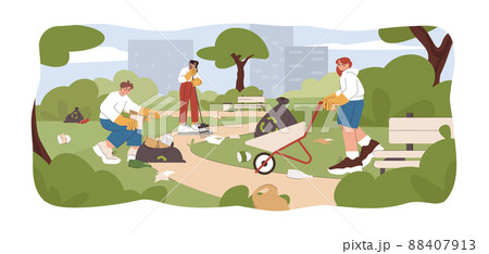 Flat volunteer clean up city park, collect garbage Flat volunteer clean up city park, collect garbage 88407913