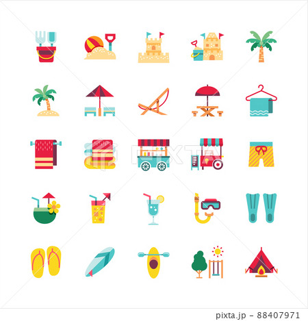 Bundle of summer vibes flat sign color collection. simple  design vector 88407971
