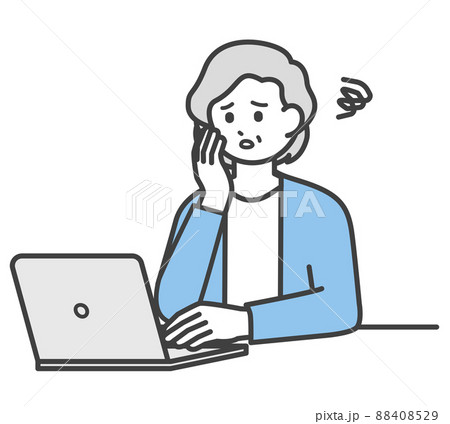 高齢女性がパソコンを操作するイラスト素材 88408529
