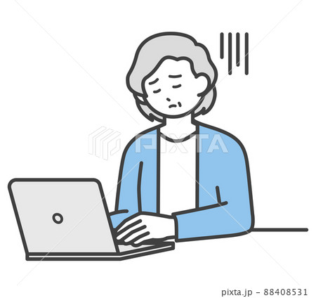 高齢女性がパソコンを操作するイラスト素材 88408531