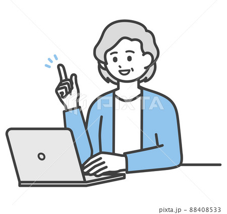 高齢女性がパソコンを操作するイラスト素材 88408533