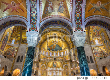 Interior of the Church of Saint Sava, Serbian Orthodox church in Belgrade, Serbia Interior of the Church of Saint Sava, Serbian Orthodox church in Belgrade, Serbia 88409216