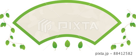 新緑の緑の葉っぱと扇モチーフのフレーム イラスト 新緑の緑の葉っぱと扇モチーフのフレーム イラスト 88412582