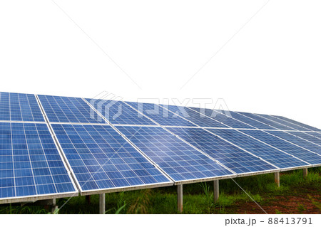 Solar module panels with green grass isolated on white background Solar module panels with green grass isolated on white background 88413791