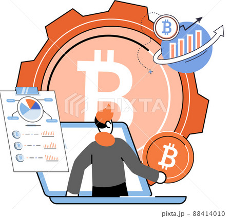 Cryptocurrency bitcoin mining metaphor, Blockchain technology. Cyber banking exchange procedures 88414010