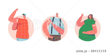 Immunization, Vaccination, Health Care Isolated Round Icons or Avatars. Group of Vaccinated People Show Patch 88415159