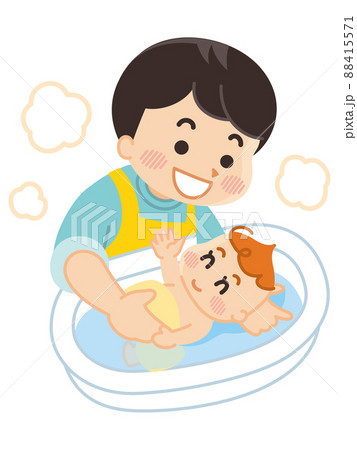 赤ちゃんを沐浴させる父親　出産　育児 88415571