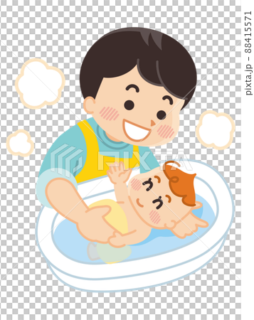 給嬰兒洗澡的父親 分娩和育兒 88415571