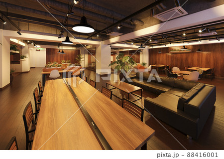 モダンなコワーキングスペースのインテリア / リモートワーク・ソロワーク・シェアオフィスのイメージ 88416001