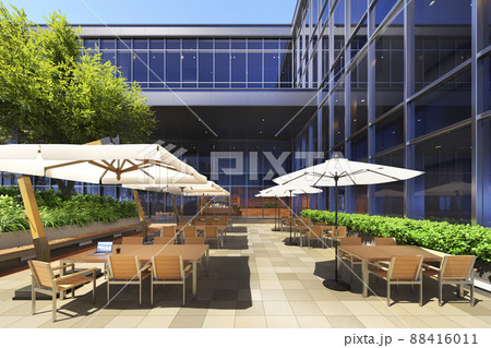 陽光が降り注ぐ開放的な屋上庭園 / 屋外のリモートワーク ・コワーキングテラスのコンセプトイメージ 88416011