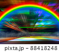 Abstract sci-fi 3d illustration with rainbow and fog 88418248