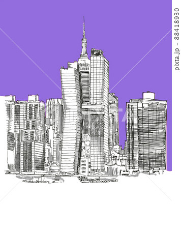 New York City landmark Manhattan downtown skyscrapers Hand drawn line art illustration New York, USA. Simple urban sketch New York City landmark Manhattan downtown skyscrapers Hand drawn line art illustration New York, USA. Simple urban sketch 88418930
