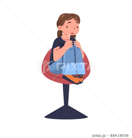 Little Puzzled Girl Sitting on Chair with Bended Legs and Talking Vector Illustration 88419056