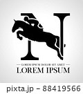 Jumping horse logo. Derbi. Equestrian Events. Show Jumping Competition. Sport. Icons and design elements. Initial letter N. Monogram. Typographic logotype. Vector Illustration 88419566