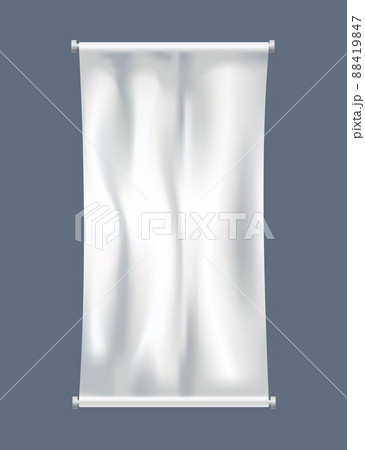 White textile banner with folds template. Canvas blank mockup, advertising empty background. Fabric signboards for advertise. Canvas hanging on rope White textile banner with folds template. Canvas blank mockup, advertising empty background. Fabric signboards for advertise. Canvas hanging on rope 88419847