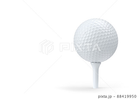 Golf ball on tee isolated on white background. 3d rendering of sport accessories for team playing games Golf ball on tee isolated on white background. 3d rendering of sport accessories for team playing games 88419950