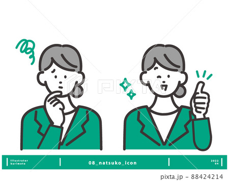 悩んでいる表情と笑顔の表情の女性アイコンイメージ ベクター素材 悩んでいる表情と笑顔の表情の女性アイコンイメージ ベクター素材 88424214