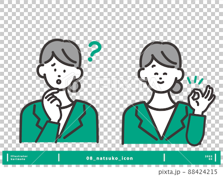帶有擔憂表情和微笑表情的女性圖標圖像矢量素材 帶有擔憂表情和微笑表情的女性圖標圖像矢量素材 88424215