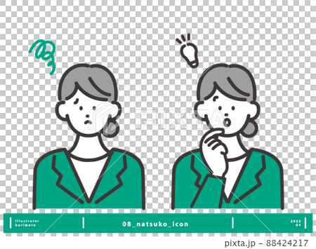 麻煩/閃爍的面部表情年輕女性圖標矢量集 88424217