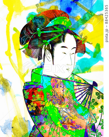 浮世絵 女性カラフル その3のイラスト素材 [88425365] - PIXTA