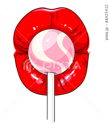 Red lips striped lollipopのイラスト素材 [88425412] - PIXTA