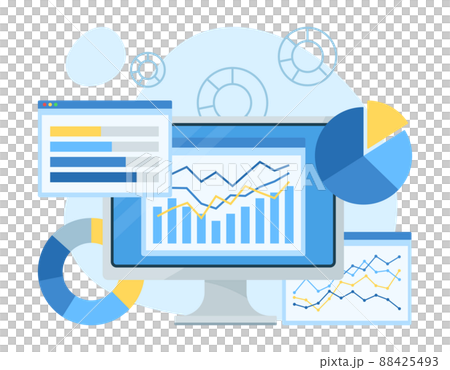 Data management, analysis concept illustration. Data graph on desktop monitor. Flat design. 88425493