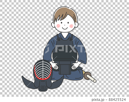 剣道の道着を着て、正座する男性のイラスト 88425524