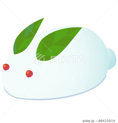 冬らしい雪うさぎのベクターイラストカット 雪と植物の葉と実でできたうさぎの形の雪だるま のイラスト素材