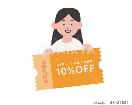クーポン券を手に持つ女性のイラスト クーポン券を手に持つ女性のイラスト 88425825