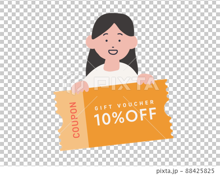 クーポン券を手に持つ女性のイラスト クーポン券を手に持つ女性のイラスト 88425825