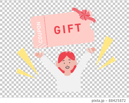 Illustration of a woman holding a gift certificate 88425872