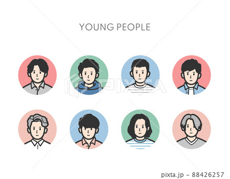 若い男性のアイコンセット カラー まる 若い男性のアイコンセット カラー まる 88426257