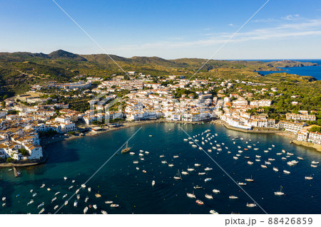 Aerial view of Cadaques shoreline in summer, Catalonia, Spain 88426859