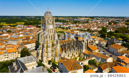 Aerial view of city of Saintes and Saint Peters Basilica. France Aerial view of city of Saintes and Saint Peters Basilica. France 88426863