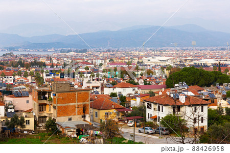 Flying over the city Fethiye. Flying over the city Fethiye. 88426958