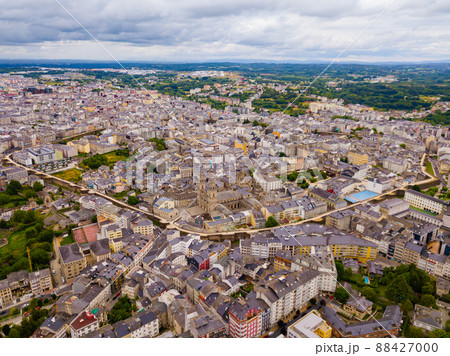 Panoramic view from drone on the city center Lugo. Galicia. Panoramic view from drone on the city center Lugo. Galicia. 88427000
