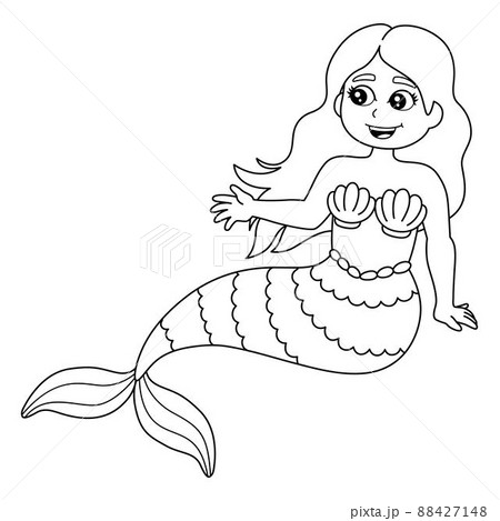 Mermaid Sitting In A Shell Coloring Page Isolated 88427148