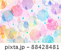 油彩風傘と波紋のカラフル梅雨イメージ背景ヨコ 88428481