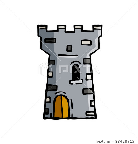 Tower of medieval fortress or castle. Defensive structure. Stone cartoon fairy fort for protection. 88428515