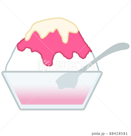 ガラスの器に入ったかき氷のイラスト いちご イチゴ 練乳 ガラスの器に入ったかき氷のイラスト いちご イチゴ 練乳 88428581